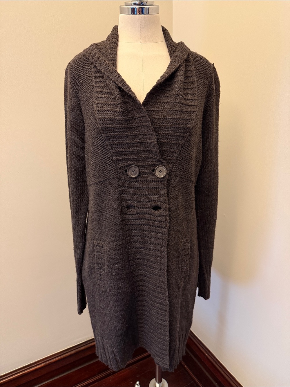 H&M Charcoal Long Hooded Button-Front Women's Cardigan